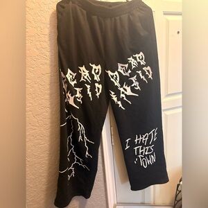 Men’s Large Black Graphic Sweatpants with White Text